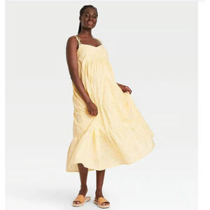 The Nines By Hatch Sleeveless Tiered Maternity Dress Yellow Tie Straps XL‎ NWT